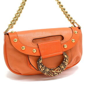 Versace Chain Handbag Orange Leather